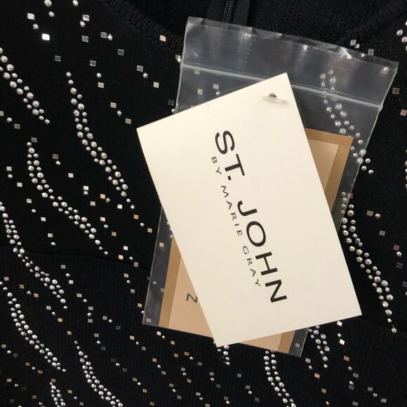 St John Santana Knit Sequin Sleeveless Blouse Black Silver NWT M $585 - Picture 4 of 15